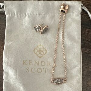 Kendra Scott Rose Gold and Drusy Elaina Bracelet and Ellie Earrings Jewelry Set